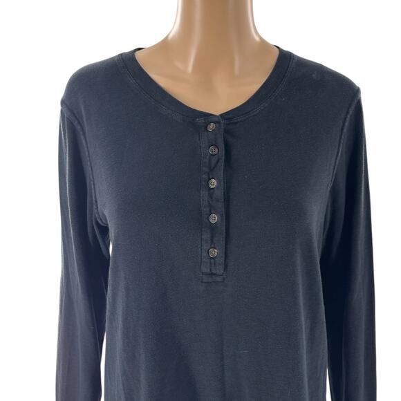 American Giant Black Premium Slub Long Sleeve Henley Top - Picture 5 of 11